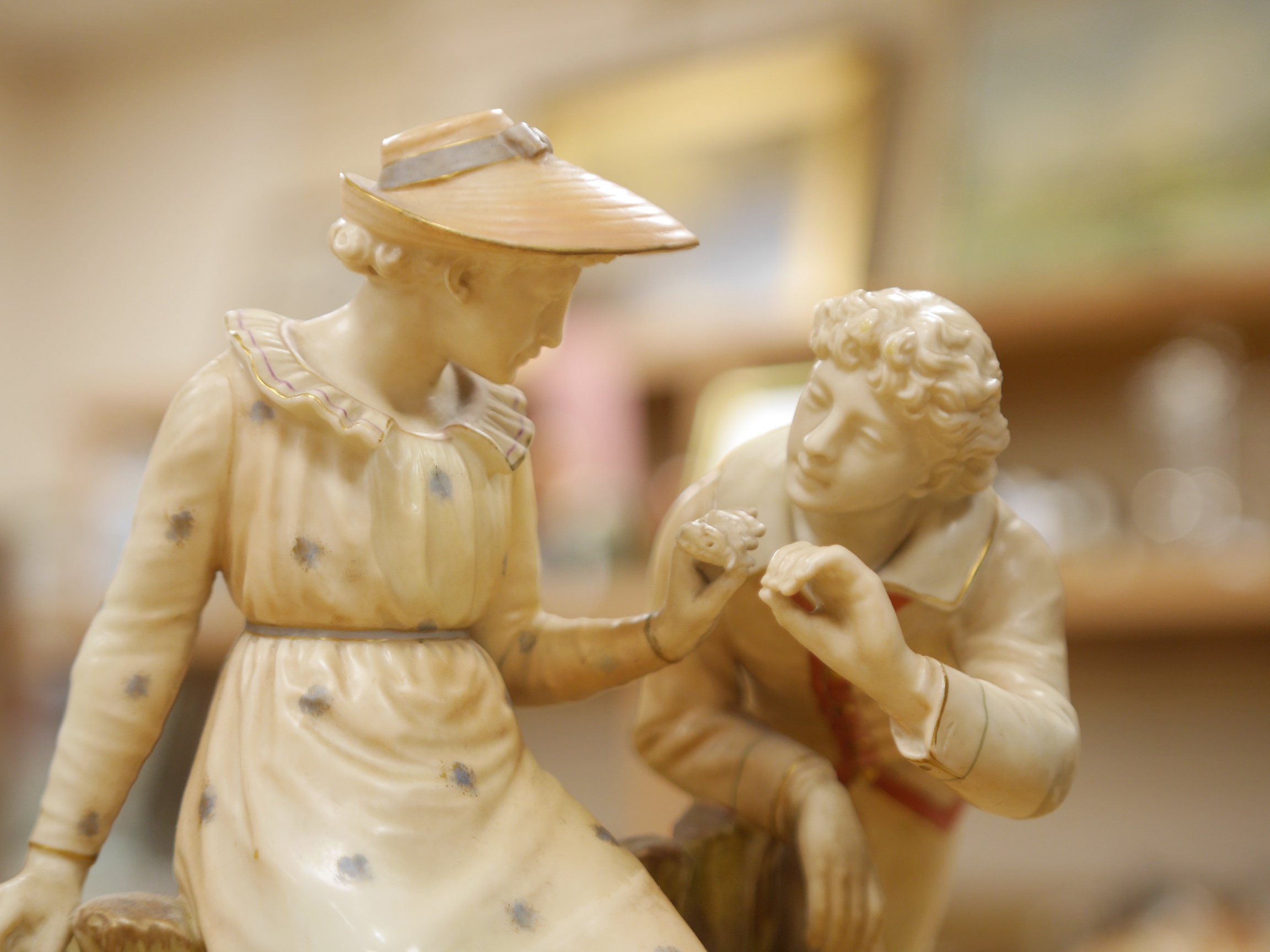 A massive Hadleys Worcester porcelain figural centrepiece, signed, 48cm wide. Condition - fair to good